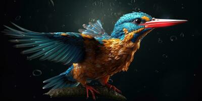 Bright image of a kingfisher in the forest. Ornithology. Generative AI photo