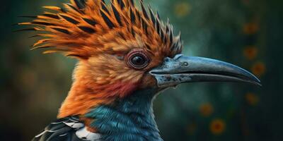 Hoopoe bird on a branch close-up. Generative AI photo