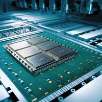 Highly detailed technological textures, the relationship of circuits and data. Microcircuits. Generative AI photo