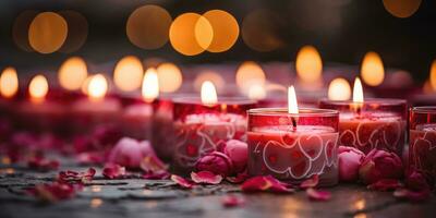 rosado velas, romántico antecedentes. generativo ai foto