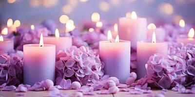 púrpura natural velas hermosa antecedentes. generativo ai foto