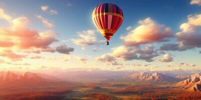 Balloon flight. Beautiful background, travel theme. Generative AI photo