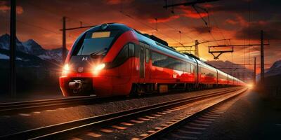 tren, transporte y movimiento tema. generativo ai foto