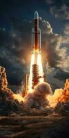 Rocket launch into space. Generative AI photo