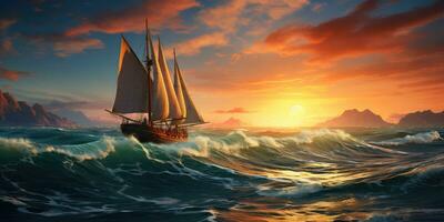 A ship during a storm, a ship in the ocean. Generative AI photo