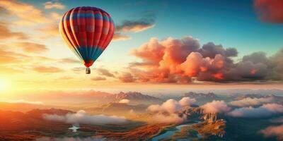 Balloon flight. Beautiful background, travel theme. Generative AI photo