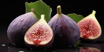 Close-up photo of a ripe juicy fig. Fig fruit. Generative AI