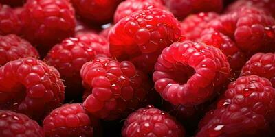 Close-up photo of a ripe juicy raspberry. Berries close up. Generative AI