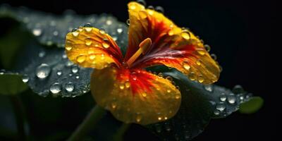 Nasturtium flower close up. The theme of floriculture. Generative AI photo