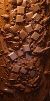 Bar of chocolate on a dark background. Sweetness. Generative AI photo