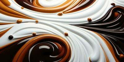 Liquid milk chocolate, top view. Generative AI photo