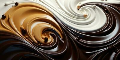 Liquid milk chocolate, top view. Generative AI photo