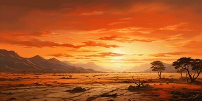 un hermosa foto de un puesta de sol en África. generativo ai