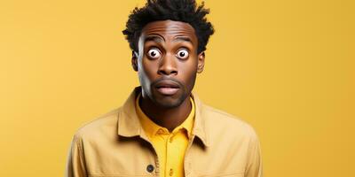 Portrait African man close-up on a yellow background. Generative AI photo