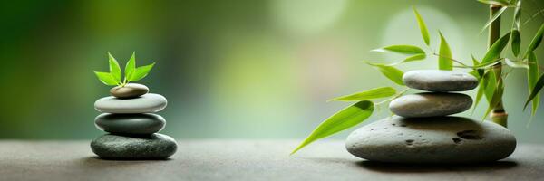 Bamboo and stones, spa salon concept, background. Generative AI photo