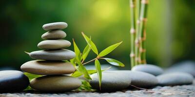 Bamboo and stones, spa salon concept, background. Generative AI photo