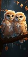 illustration Cute and funny owlets. Animal world. Generative AI photo