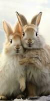 Cute and funny rabbits. Animal world. Generative AI photo