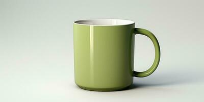 diseño de un verde taza para té o café en ligero antecedentes. minimalismo generativo ai foto