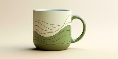 Design of a green cup for tea or coffee on light background. Minimalism. Generative AI photo