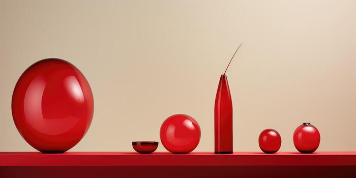 composition of red objects on a green background. Generative AI photo