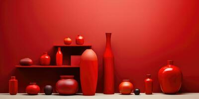 composition of red objects on a green background. Generative AI photo