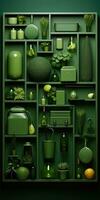 composition of green objects on a green background. Generative AI photo