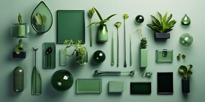 composición de verde objetos en un verde antecedentes. generativo ai foto