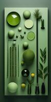 composition of green objects on a green background. Generative AI photo