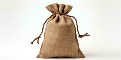 Empty burlap sack isolated on white background. Generative AI photo