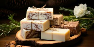 Natural handmade soap from flowers and chamomiles, natural herbs, beautiful floral. Generative AI photo