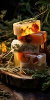 Natural handmade soap from flowers and chamomiles, natural herbs, beautiful floral. Generative AI photo