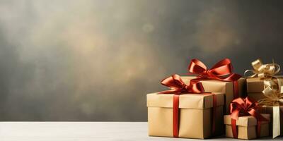 Navidad fn y cajas con regalos. generativo ai foto