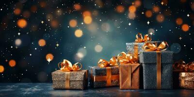 Navidad fn y cajas con regalos. generativo ai foto