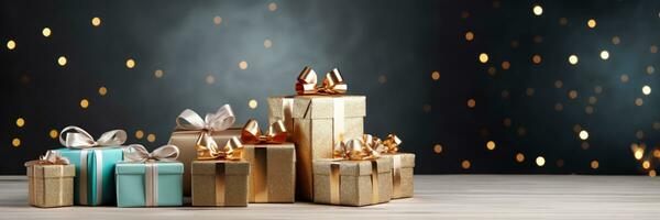 Christmas fn and boxes with gifts. Generative AI photo