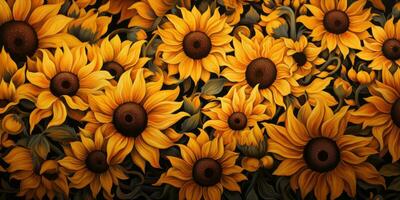 Sunflowers on a dark background. Panel of flowers. Generative AI photo