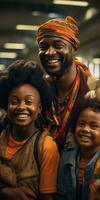 African family at the airport. Travel and vacation. Generative AI photo