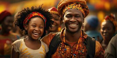 African family at the airport. Travel and vacation. Generative AI photo