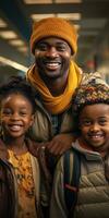 African family at the airport. Travel and vacation. Generative AI photo