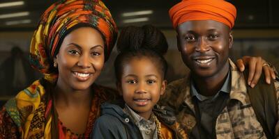 africano familia a el aeropuerto. viaje y vacaciones. generativo ai foto