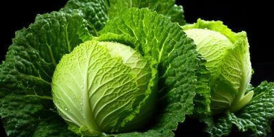 Soft focus of Big cabbage in the garden. Fresh cabbage from farmer's field. Generative AI photo