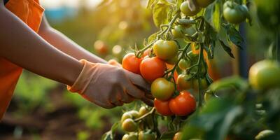 Grow tomatoes in eco-friendly, sustainable agriculture. Organic farm. Generative AI photo