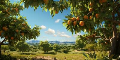 mango tree and mango garden,mango tree. Generative AI photo