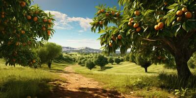 mango tree and mango garden,mango tree. Generative AI photo
