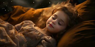 Little cute sleeping girl. Dream theme. Generative AI photo