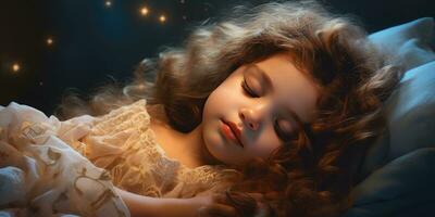 Little cute sleeping girl. Dream theme. Generative AI photo