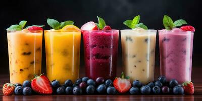 fresh smoothie close-up. Delicious fruits, good nutrition. Generative AI photo