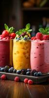 Fresh fruit juice and vegetable smoothie. Generative AI photo
