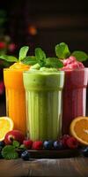 Fresh fruit juice and vegetable smoothie. Generative AI photo