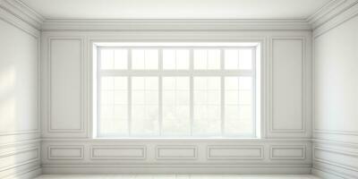 ligero blanco habitación y grande ventana. generativo ai foto